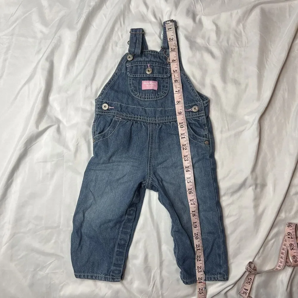 Oshkosh B'Gosh Blue Pink Jean Denim Overalls 12 Months Baby Toddler Fall Autumn